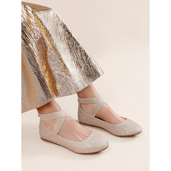 Dream Pairs Women Gold Faux Suede Flats Comfortable Elastic Ankle Straps Shoes - Picture 6 of 8